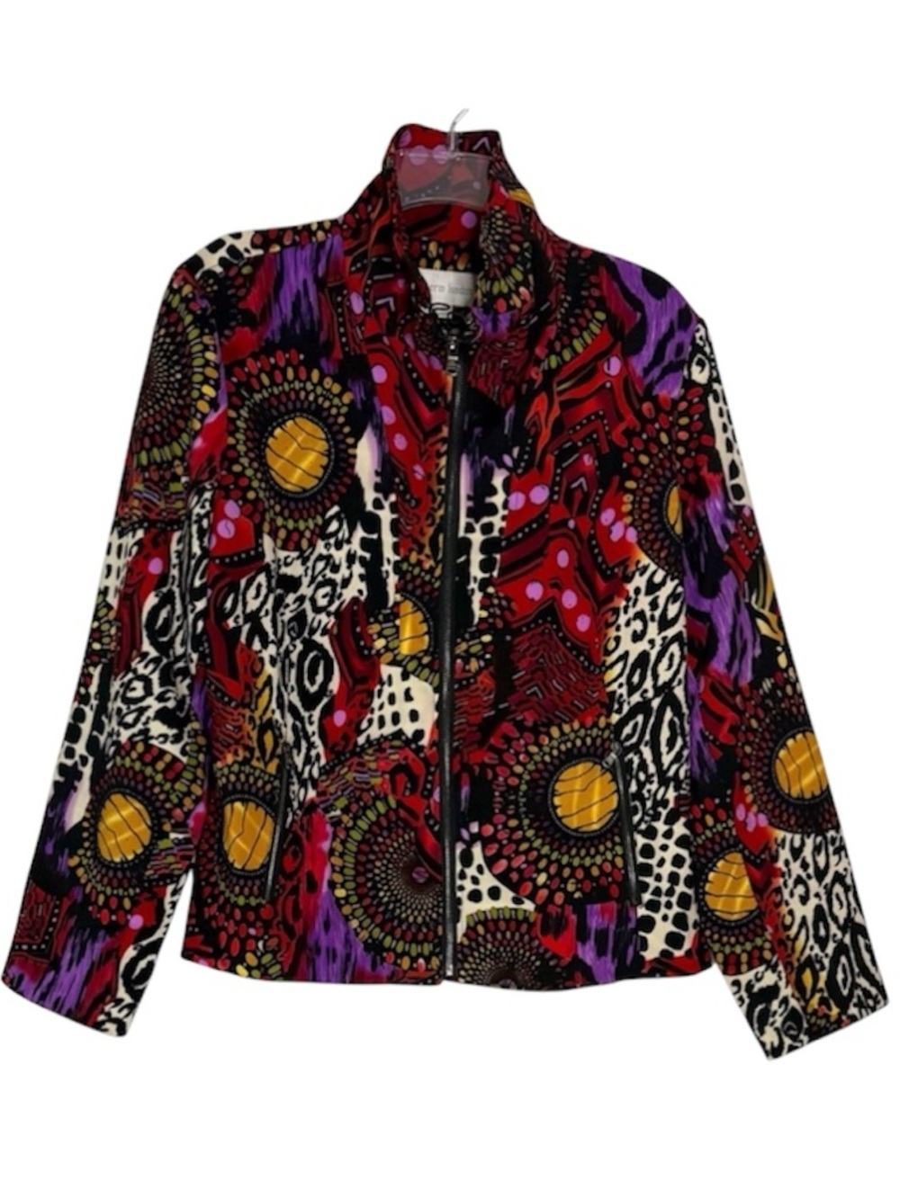 Erin London Abstract Print Jacket Zip Front Blazer Boho Art Multicolor Medium